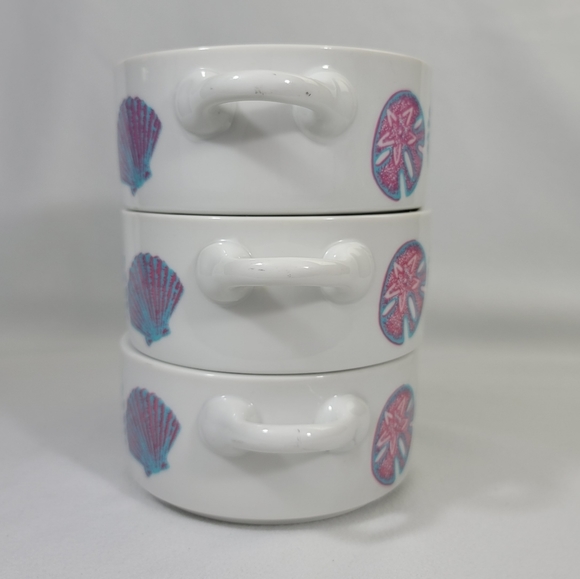 (3) Vtg 1989 Maison Blanche Seashell Motif Soup Bowls With Handles - Picture 8 of 16